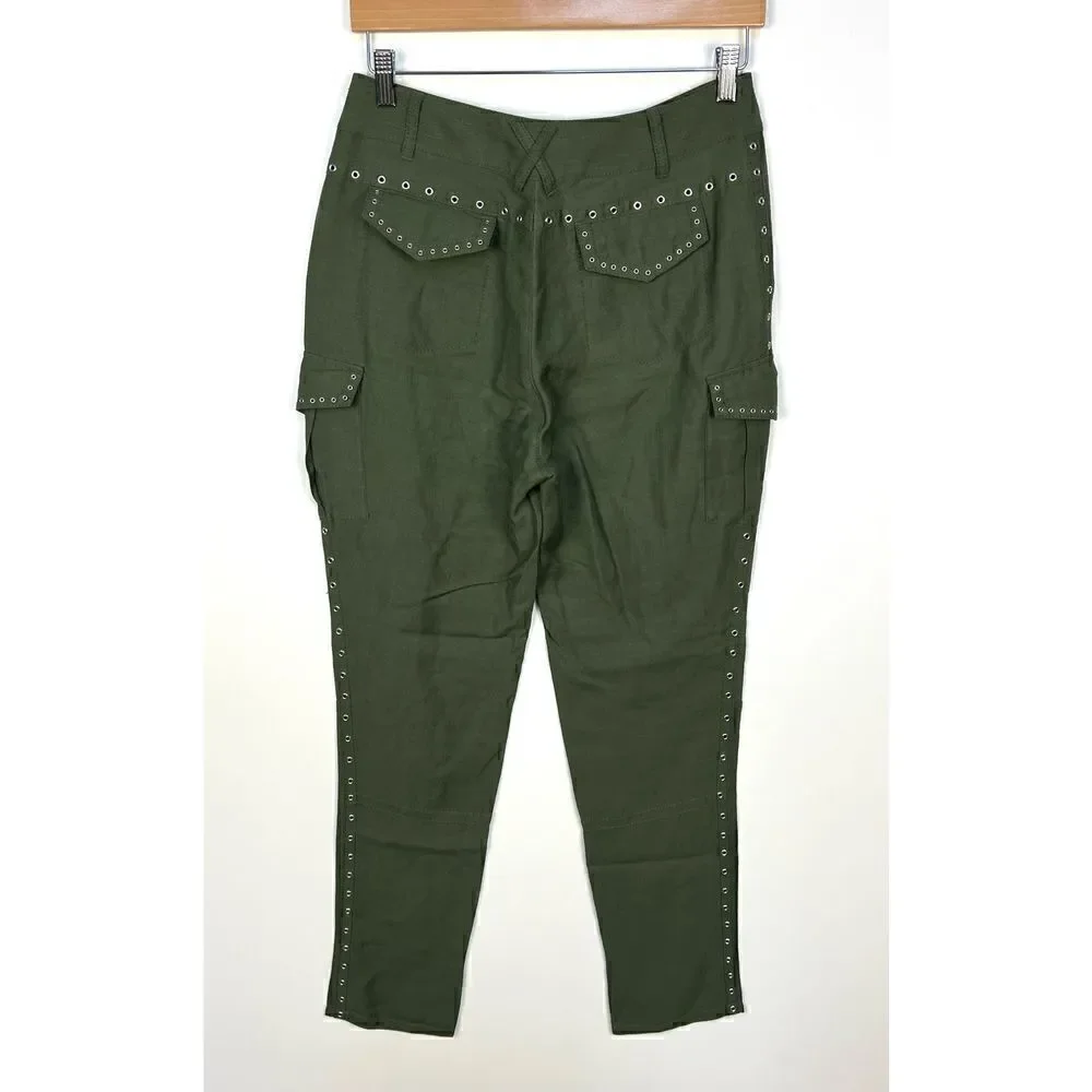 Derek Lam 10 Crosby Easy Cargo Pants w Grommets Utility Military Green size 2